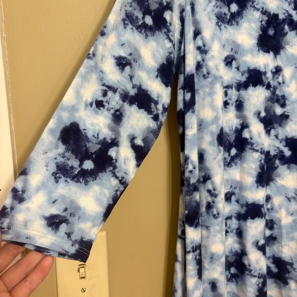 Intro Navy Blue White Marble Tie Dye 3/4 Sleeve Rayon Blend Shirt Large - Picture 2 of 4